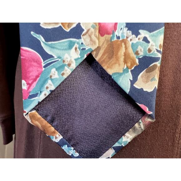 Tie vintage 1980s abstract floral pink blue - Picture 7 of 10
